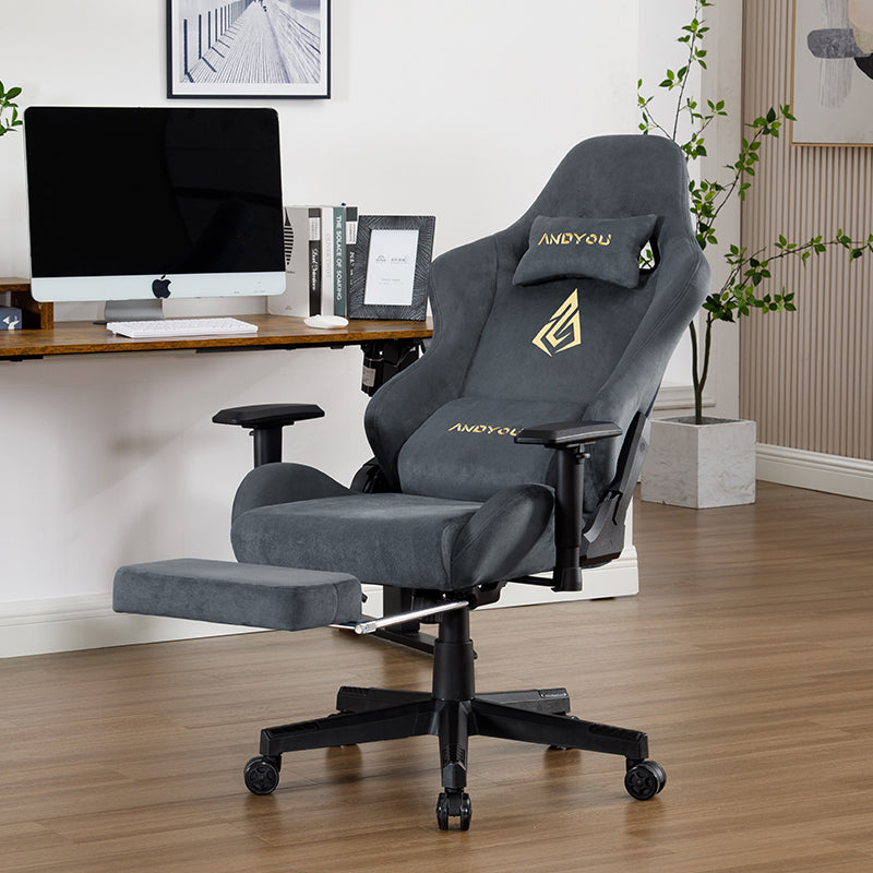 ANDYOU Gaming Chair, Adjustable Rotating Desk Chair with Footrest - Grey