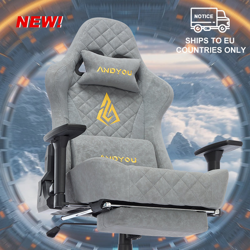 ANDYOU Ergonomic Gaming Chair, Adjustable Rotating Task Chair with Footrest - Grey