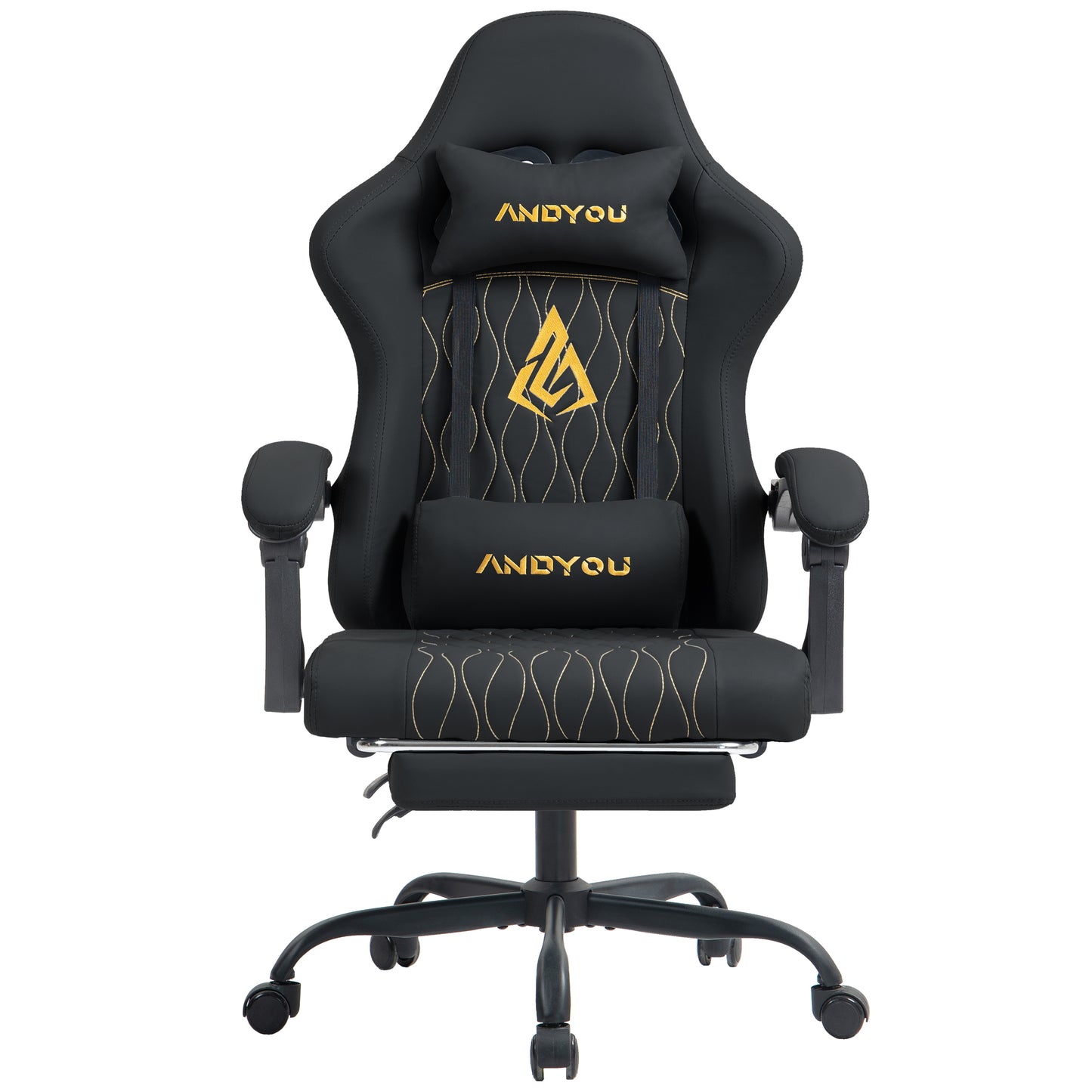 ANDYOU Gaming Chair with Footrest, Ergonomic PU Leather Computer Chair - Black