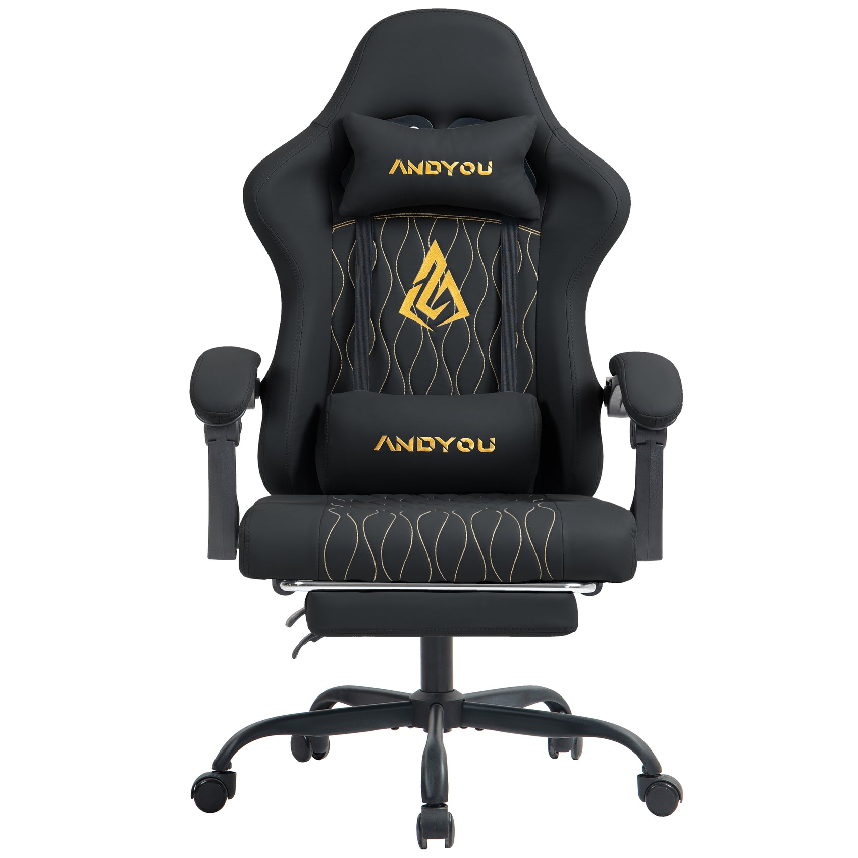 ANDYOU Gaming Chair with Footrest, Ergonomic PU Leather Computer Chair - Black