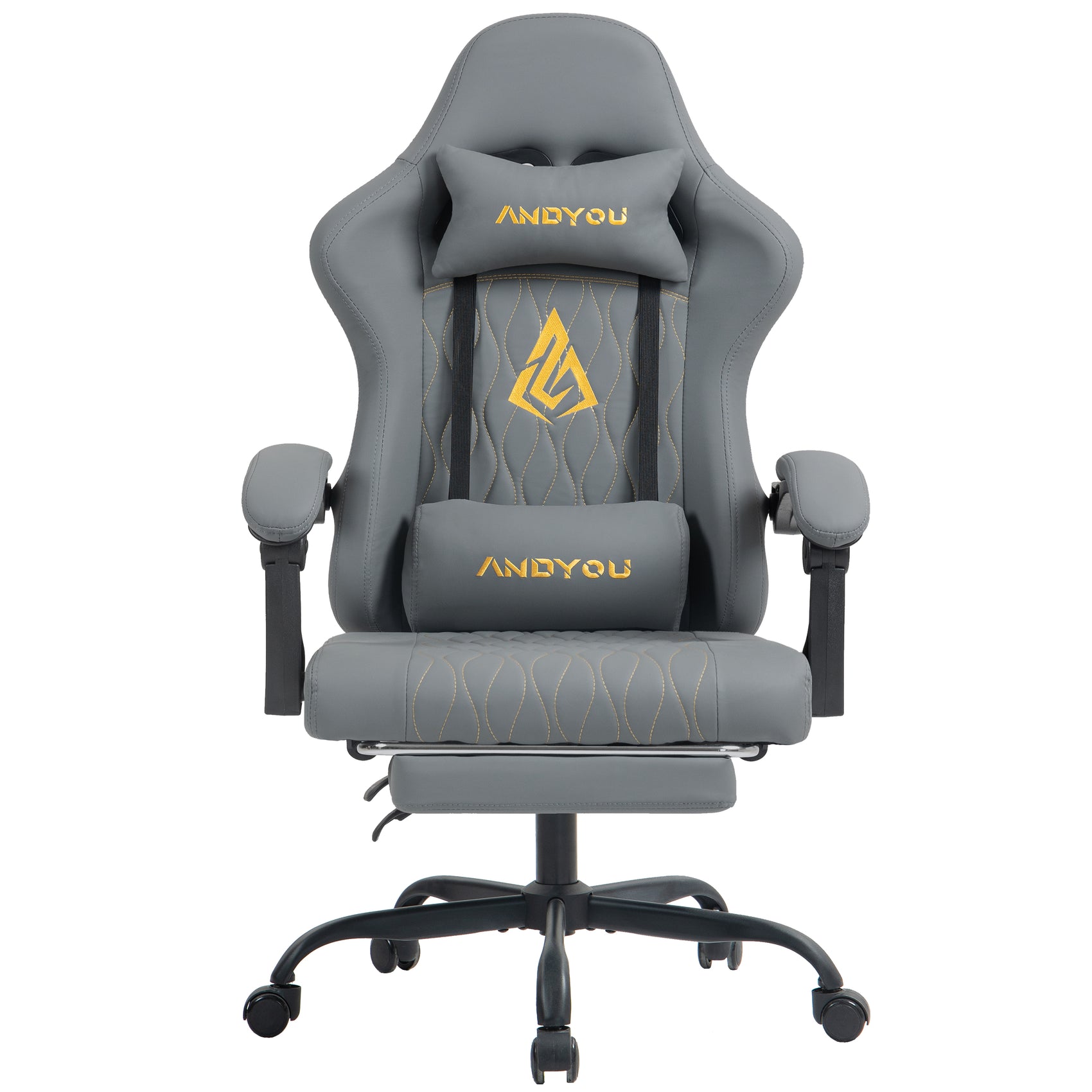 ANDYOU Gaming Chair with Footrest, Ergonomic PU Leather Computer Chair - Grey