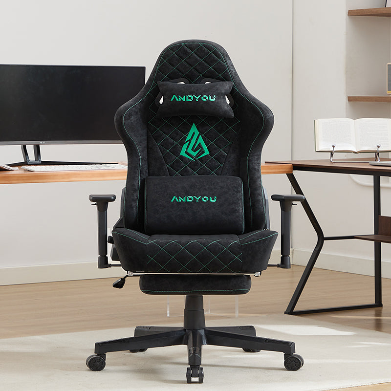 ANDYOU Ergonomic Gaming Chair, Adjustable Rotating Task Chair with Footrest - Black
