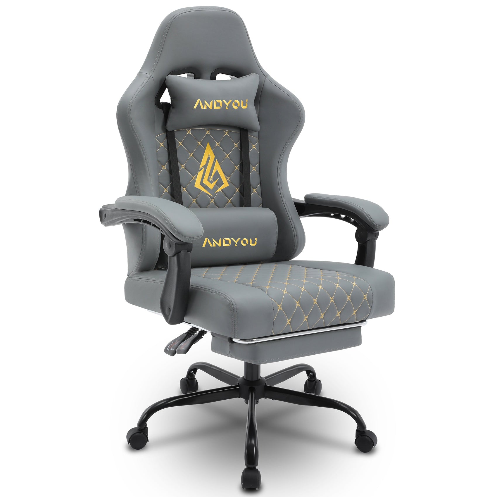 ANDYOU PU Leather Computer Gaming Chair - Comfortable and Adjustable Office Chair, Grey