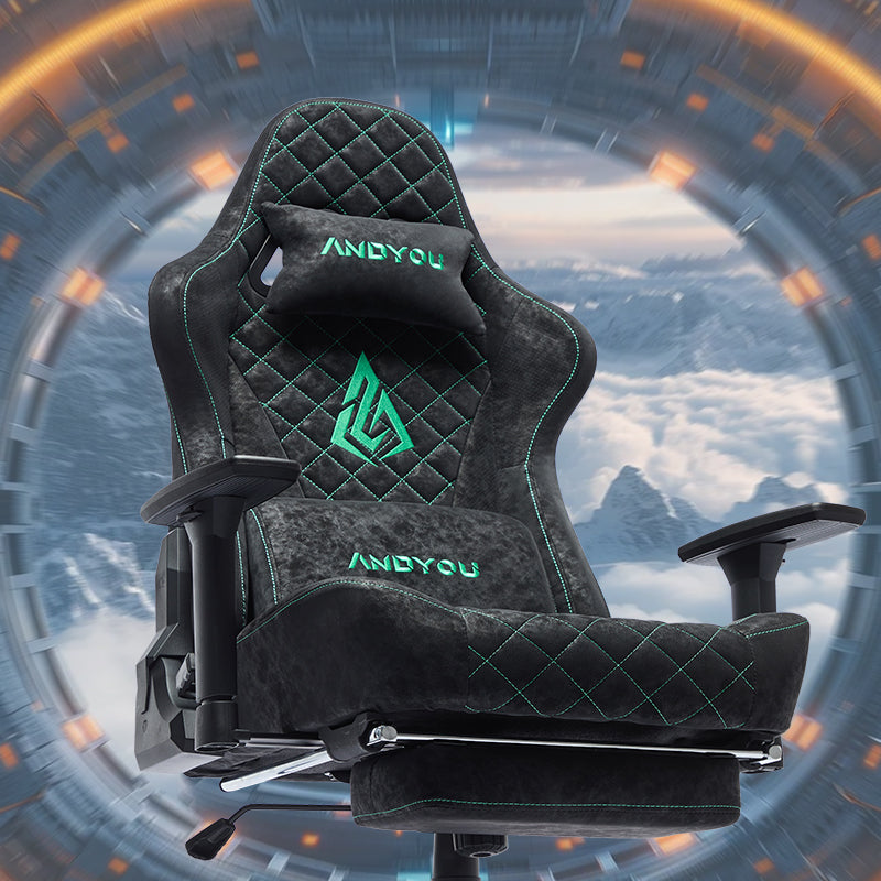 ANDYOU Ergonomic Gaming Chair, Adjustable Rotating Task Chair with Footrest - Black