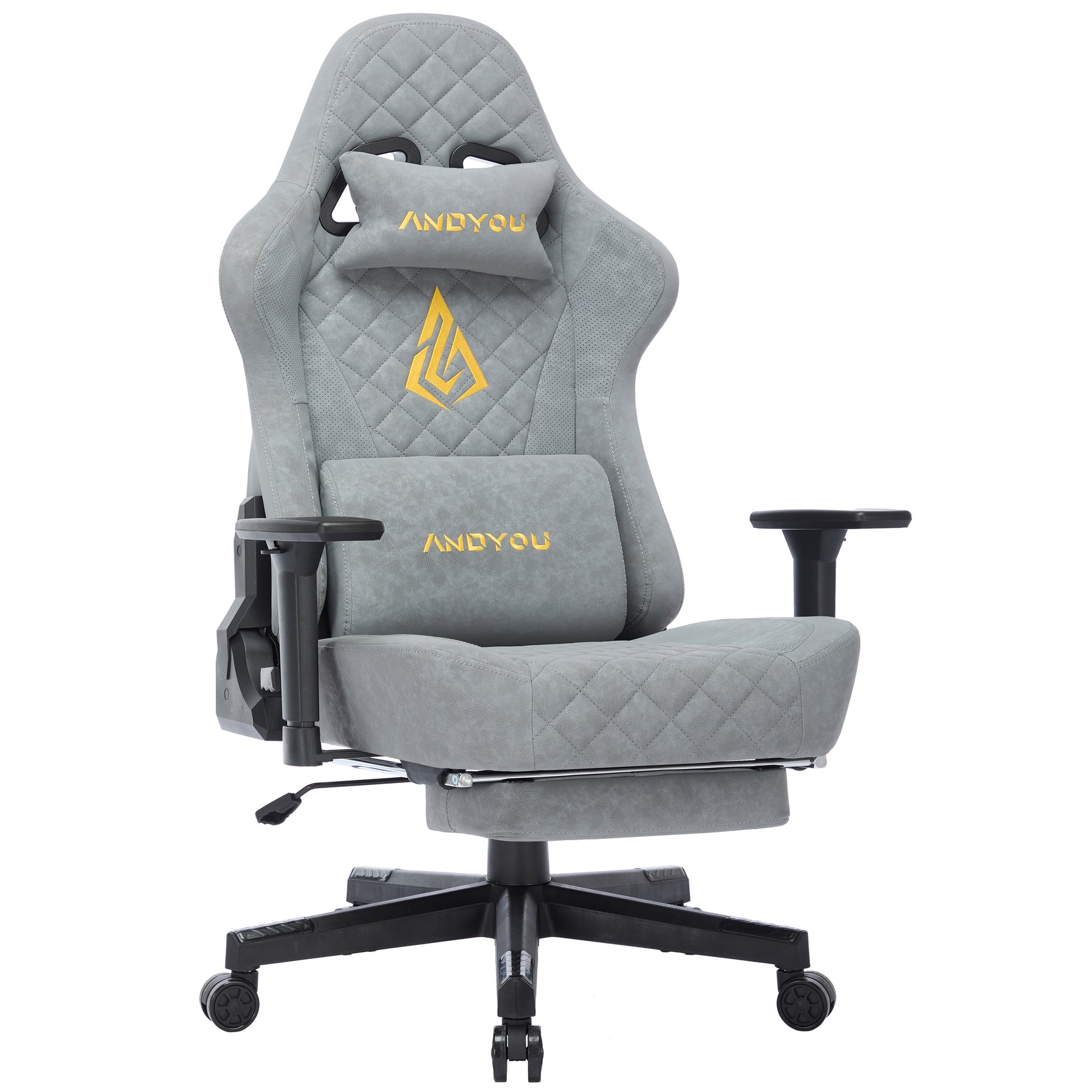ANDYOU Ergonomic Gaming Chair, Adjustable Rotating Task Chair with Footrest - Grey