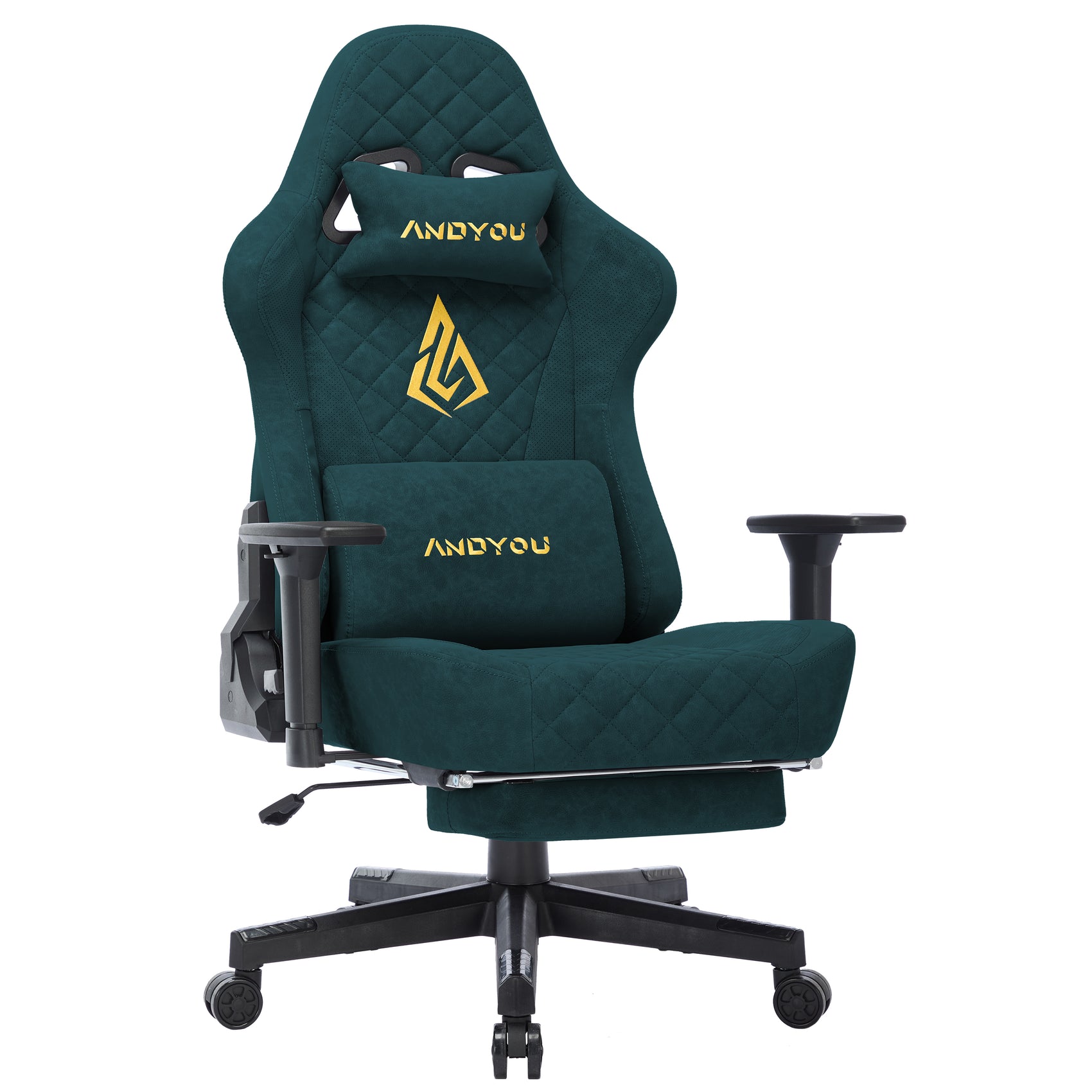 ANDYOU Ergonomic Gaming Chair, Adjustable Rotating Task Chair with Footrest - Green