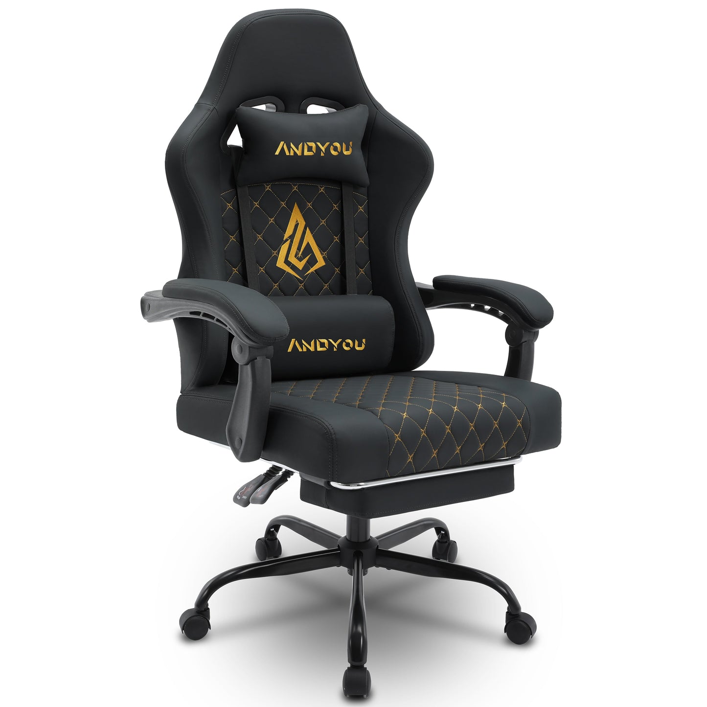 ANDYOU PU Leather Computer Gaming Chair - Comfortable and Adjustable Office Chair, Black