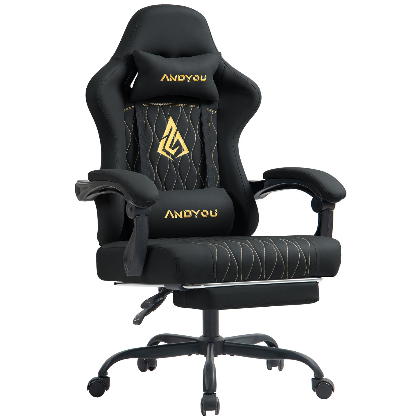 ANDYOU Gaming Chair with Footrest, Ergonomic PU Leather Computer Chair - Black