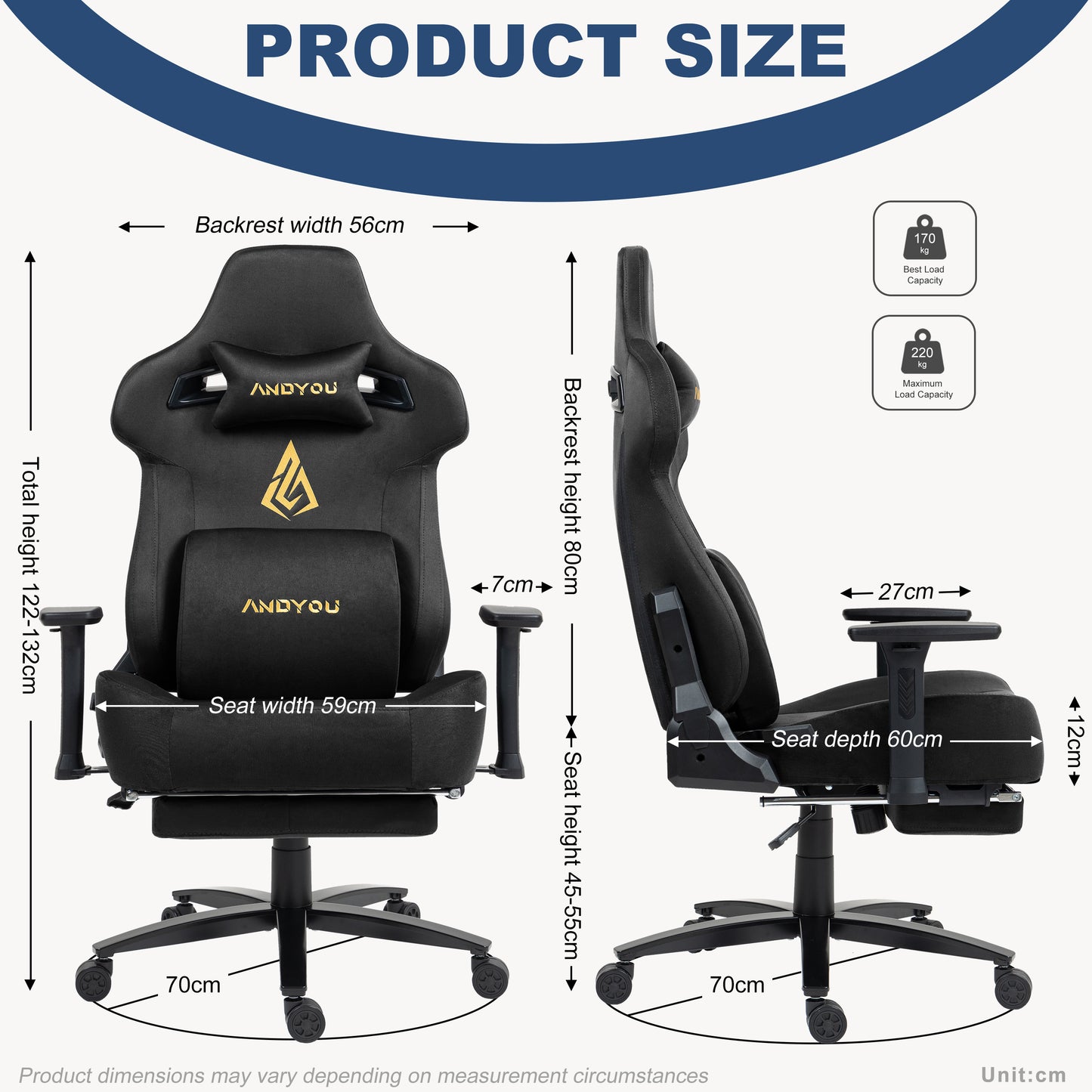 Andyou Gaming Chair – Ergonomic PC Chair with Faux Suede, 90–155° Recline, 18° Tilt, 3D Armrests, 220kg Capacity