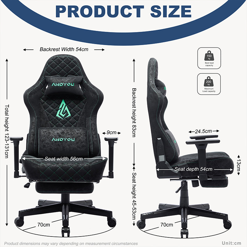 ANDYOU Ergonomic Gaming Chair, Adjustable Rotating Task Chair with Footrest - Black