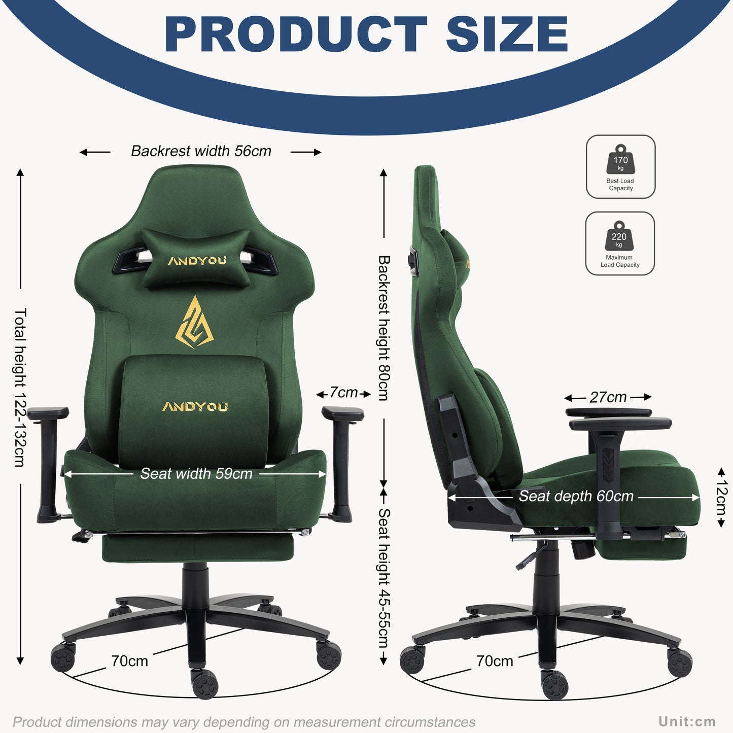 Andyou Gaming Chair – Ergonomic PC Chair with Faux Suede, 90–155° Recline, 18° Tilt, 3D Armrests, 220kg Capacity