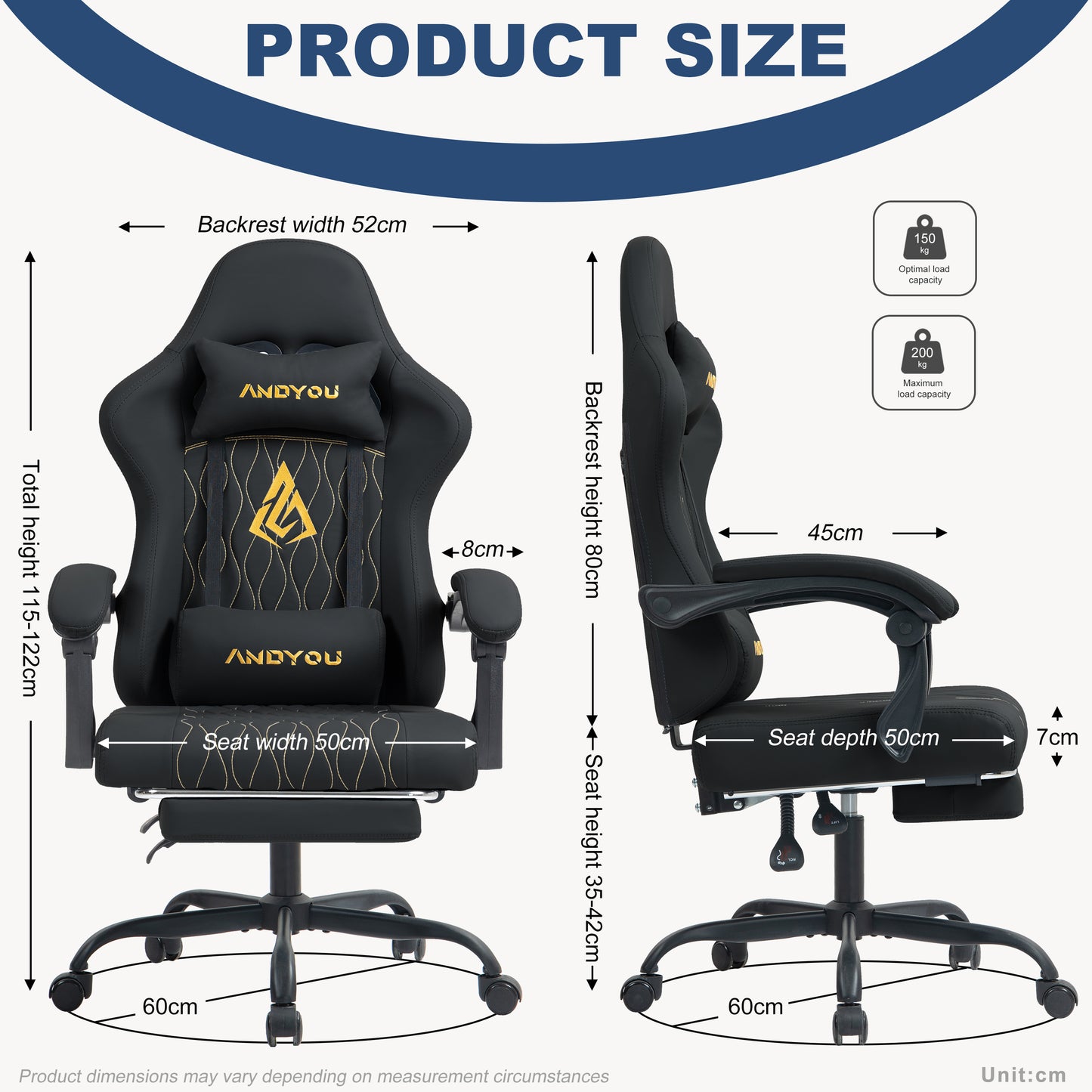 ANDYOU Gaming Chair with Footrest, Ergonomic PU Leather Computer Chair - Black