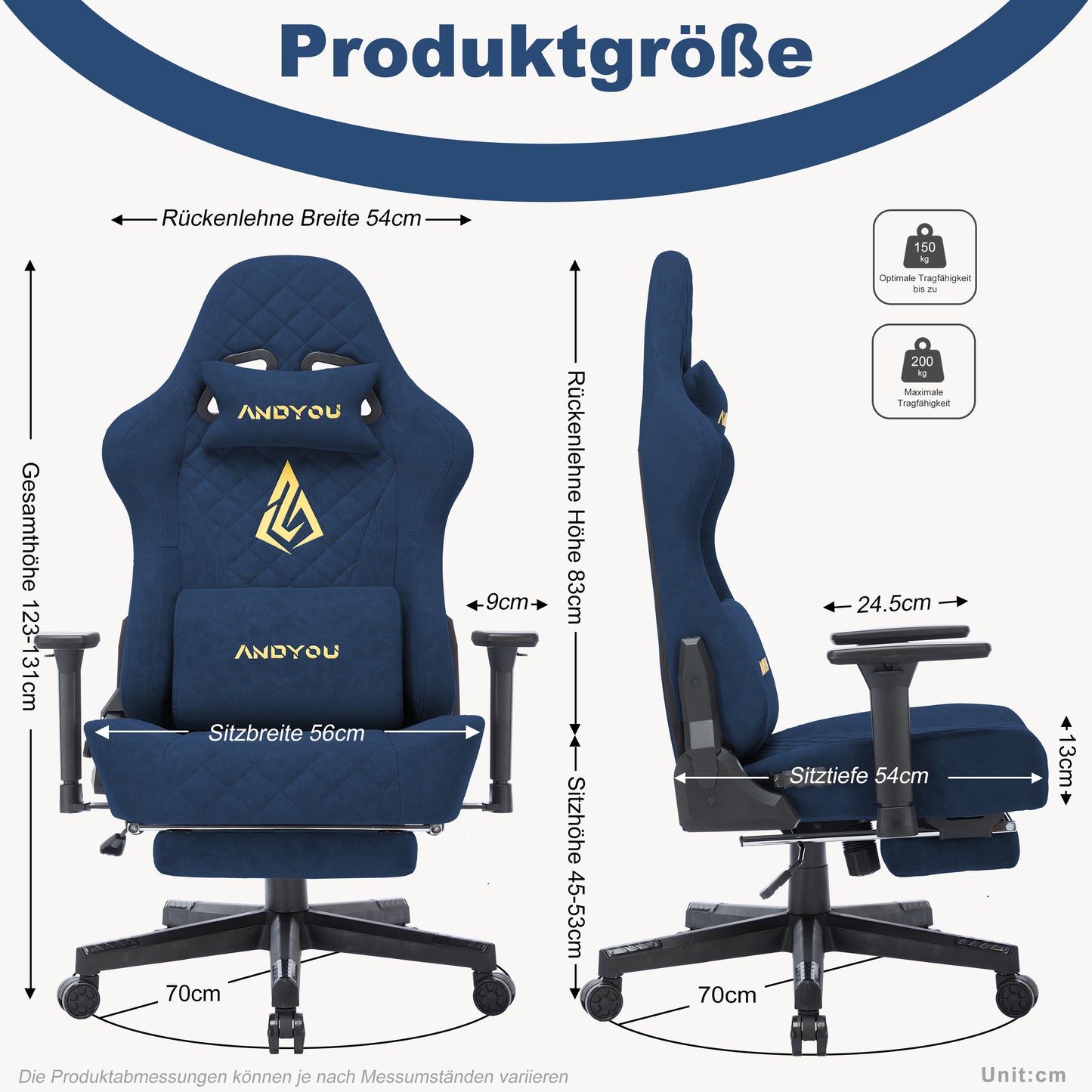 ANDYOU Ergonomic Gaming Chair, Adjustable Rotating Task Chair with Footrest - Blue