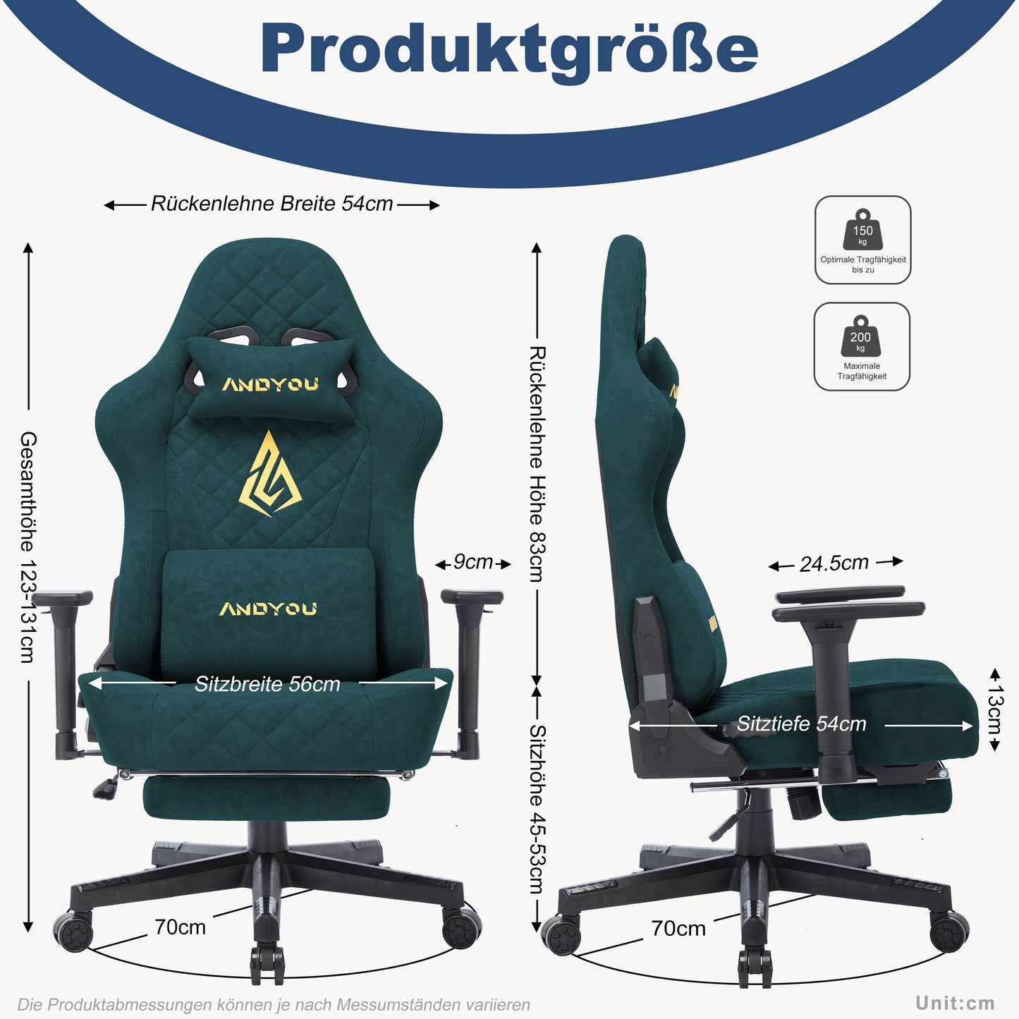 ANDYOU Ergonomic Gaming Chair, Adjustable Rotating Task Chair with Footrest - Green