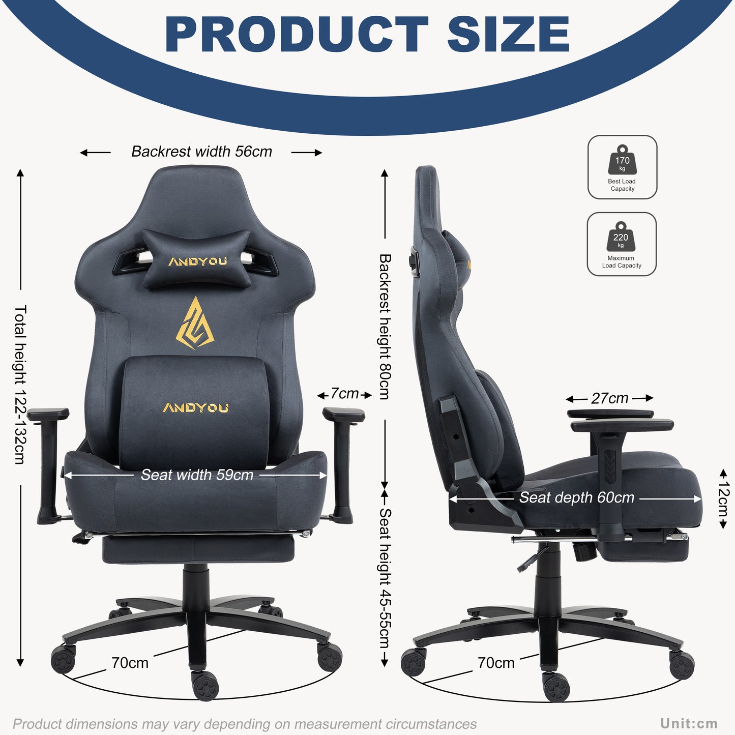 Andyou Gaming Chair – Ergonomic PC Chair with Faux Suede, 90–155° Recline, 18° Tilt, 3D Armrests, 220kg Capacity
