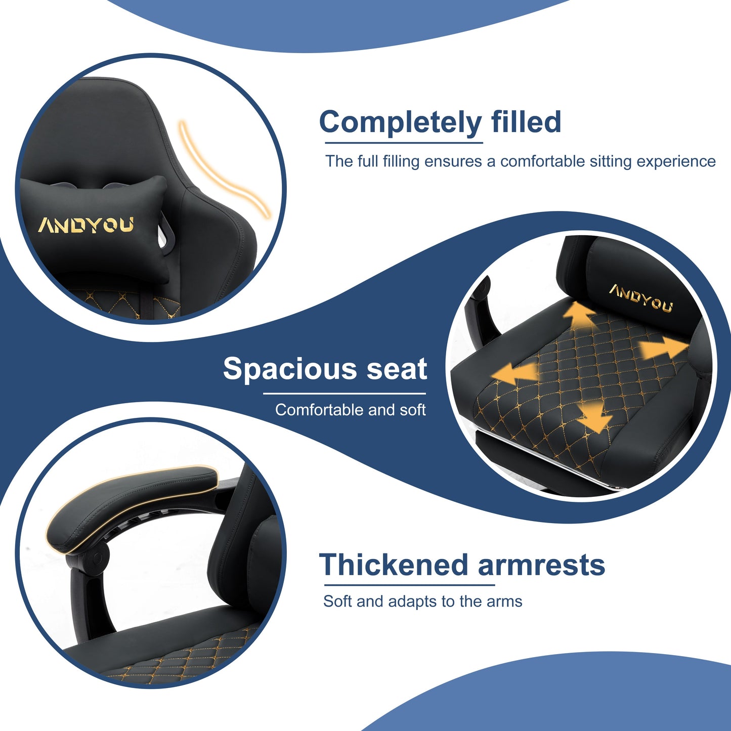 ANDYOU PU Leather Computer Gaming Chair - Comfortable and Adjustable Office Chair, Black
