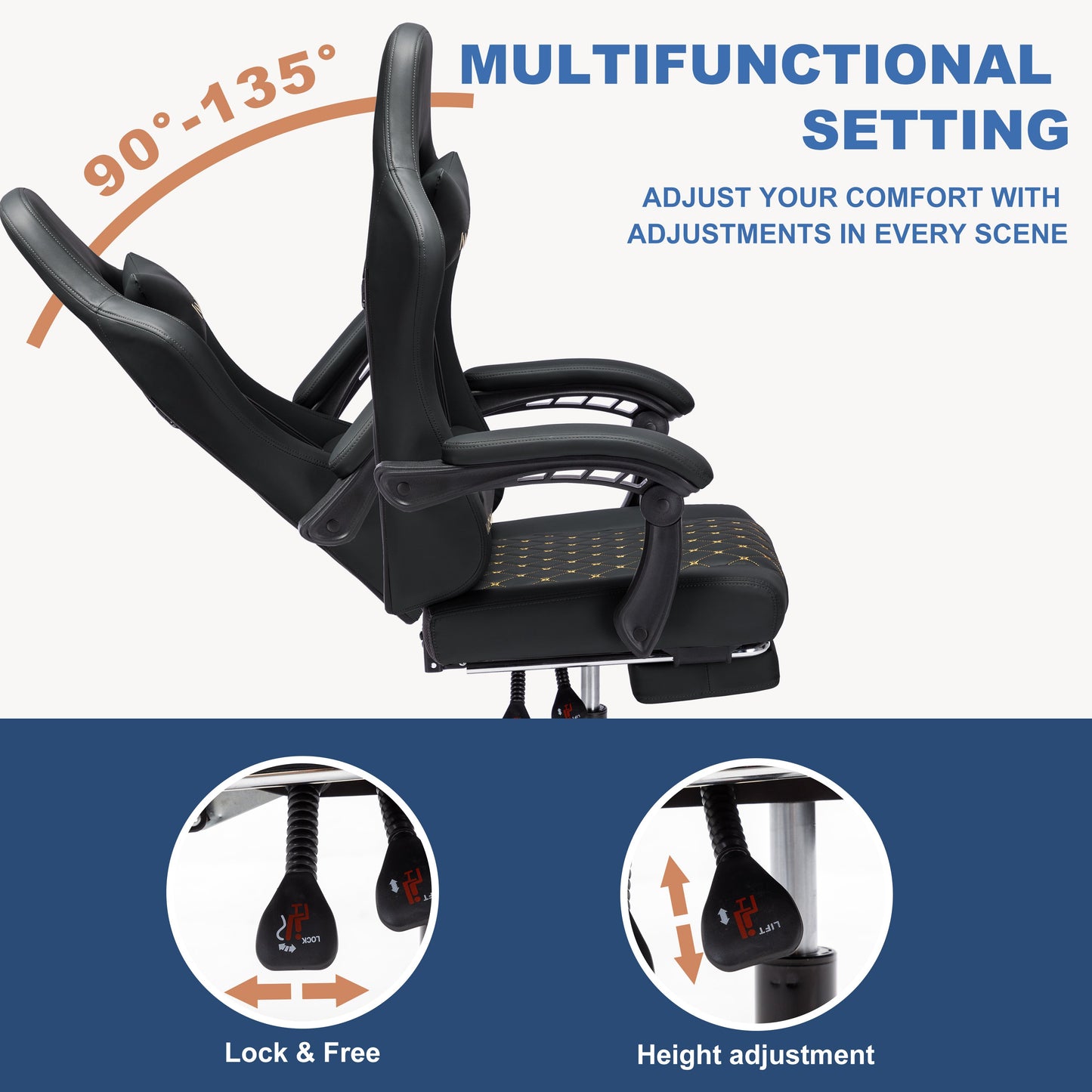 ANDYOU PU Leather Computer Gaming Chair - Comfortable and Adjustable Office Chair, Black