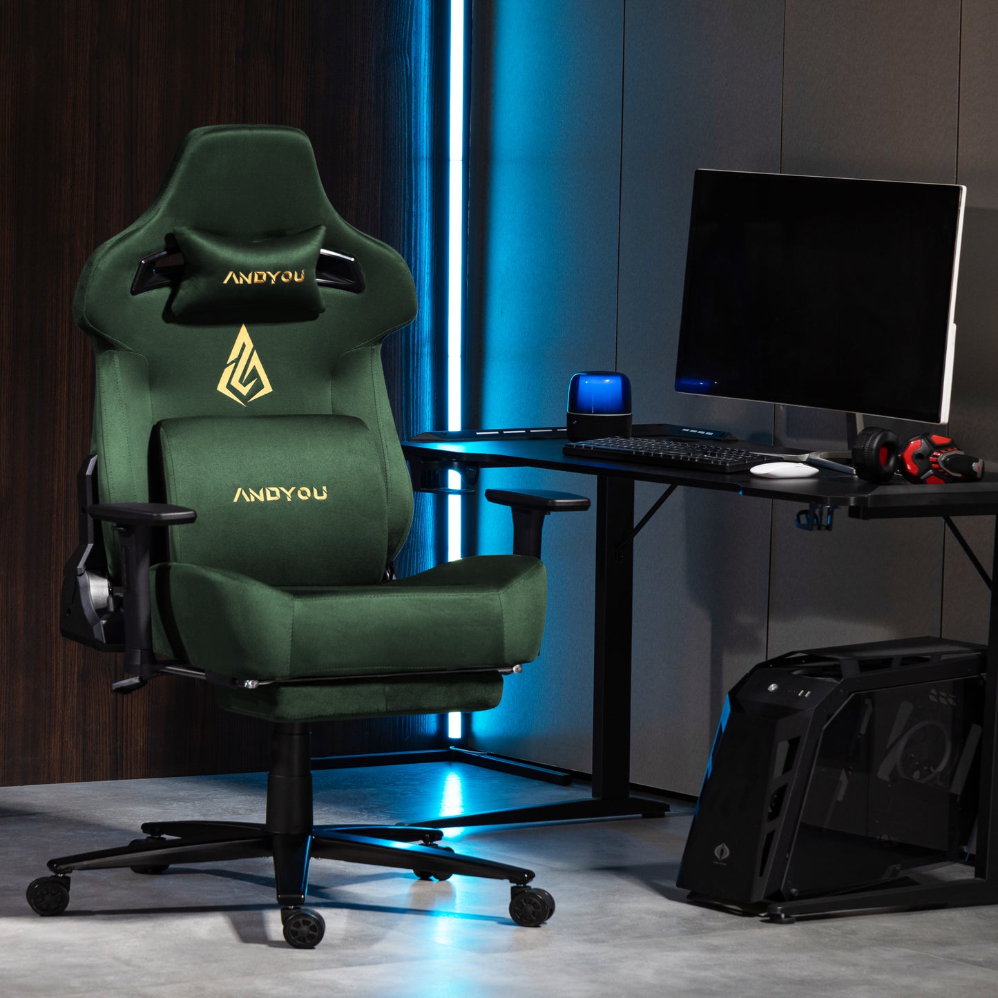 Andyou Gaming Chair – Ergonomic PC Chair with Faux Suede, 90–155° Recline, 18° Tilt, 3D Armrests, 220kg Capacity