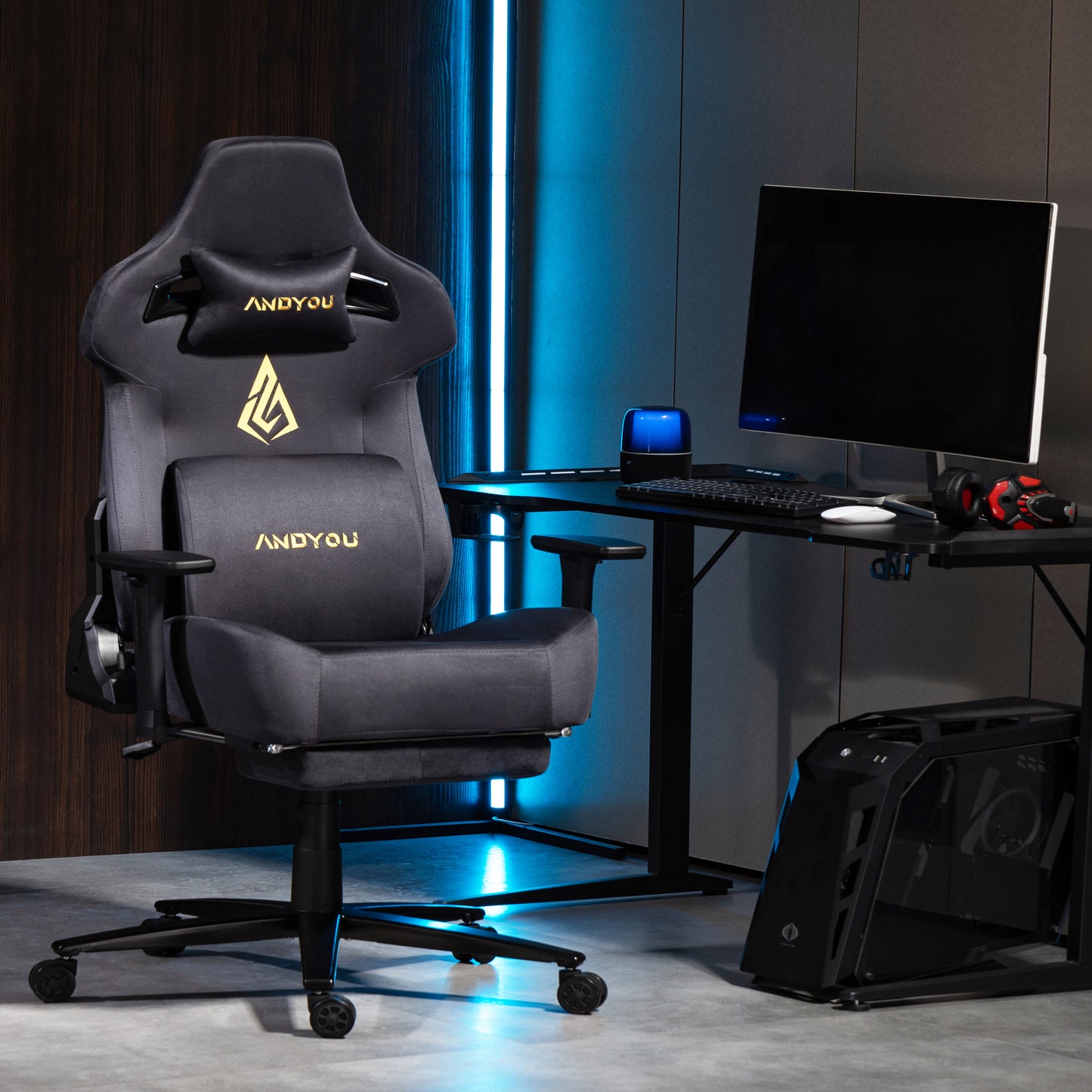 Andyou Gaming Chair – Ergonomic PC Chair with Faux Suede, 90–155° Recline, 18° Tilt, 3D Armrests, 220kg Capacity